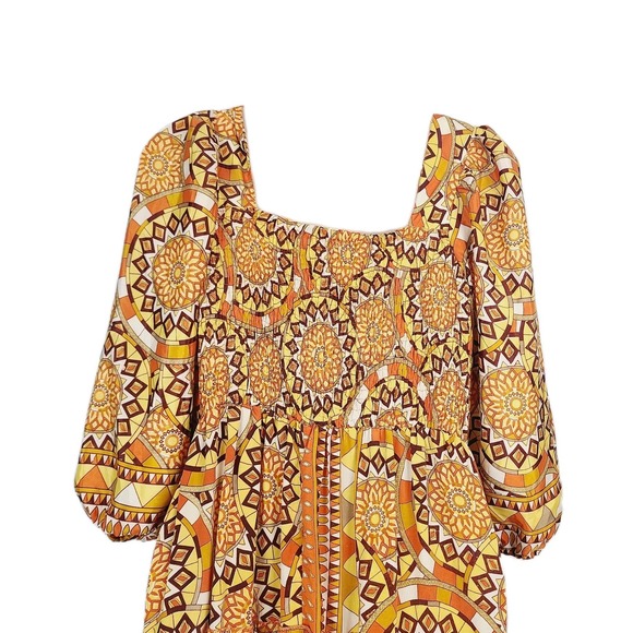 Me 2 Magic Anthropologie Sunburst Print Maxi Dress Puff Sleeve Lightweight‎ L - Picture 5 of 11